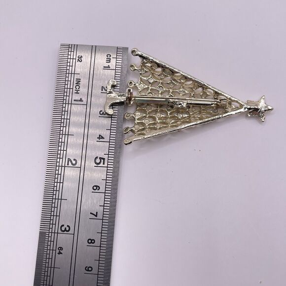 Vintage TANCER II Silver & Rhinestone Christmas Tree Brooch Pin Shiny Estate - Picture 6 of 6